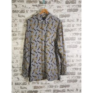 Phat Farm Chainsaw Print Button Up Shirt Size 2XL Gray‎ Long Sleeve